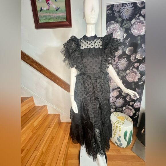 Anthropologie Hunter Bell Annabel Tiered Mock-Neck Ruffle-Sleeve Gown / size 2 - Picture 8 of 11